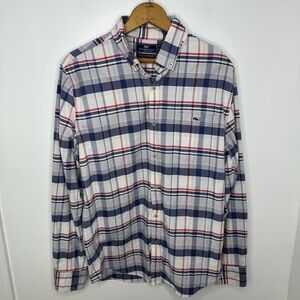 Vineyard Vines Men's Blue and Red Plaid Shirt